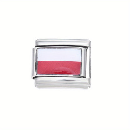 1pc 9x10mm Stainless Steel World Flag Module Charm Bead