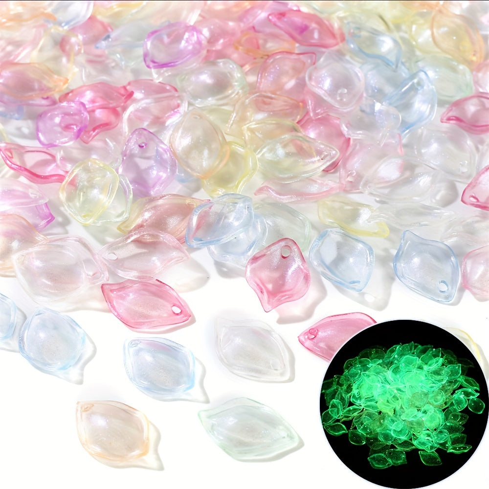 100pcs Luminous Acrylic Leaf Pendant Charms