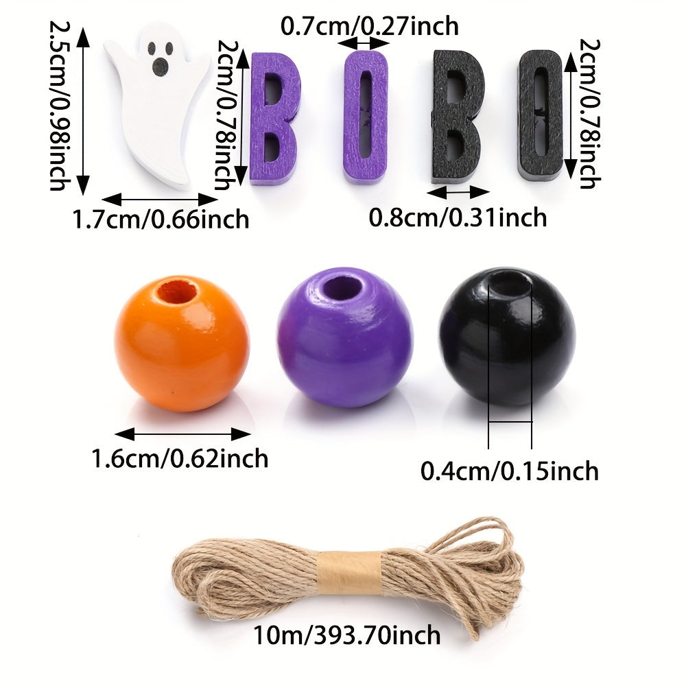 Halloween Wood Ghost Beads Set