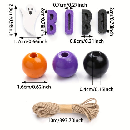 Halloween Wood Ghost Beads Set