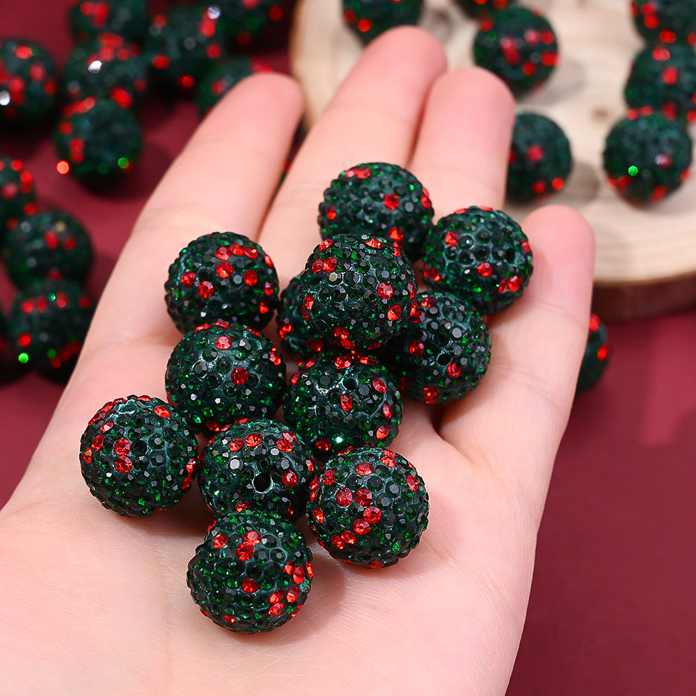 16mm Green Christmas Rhinestone Beads