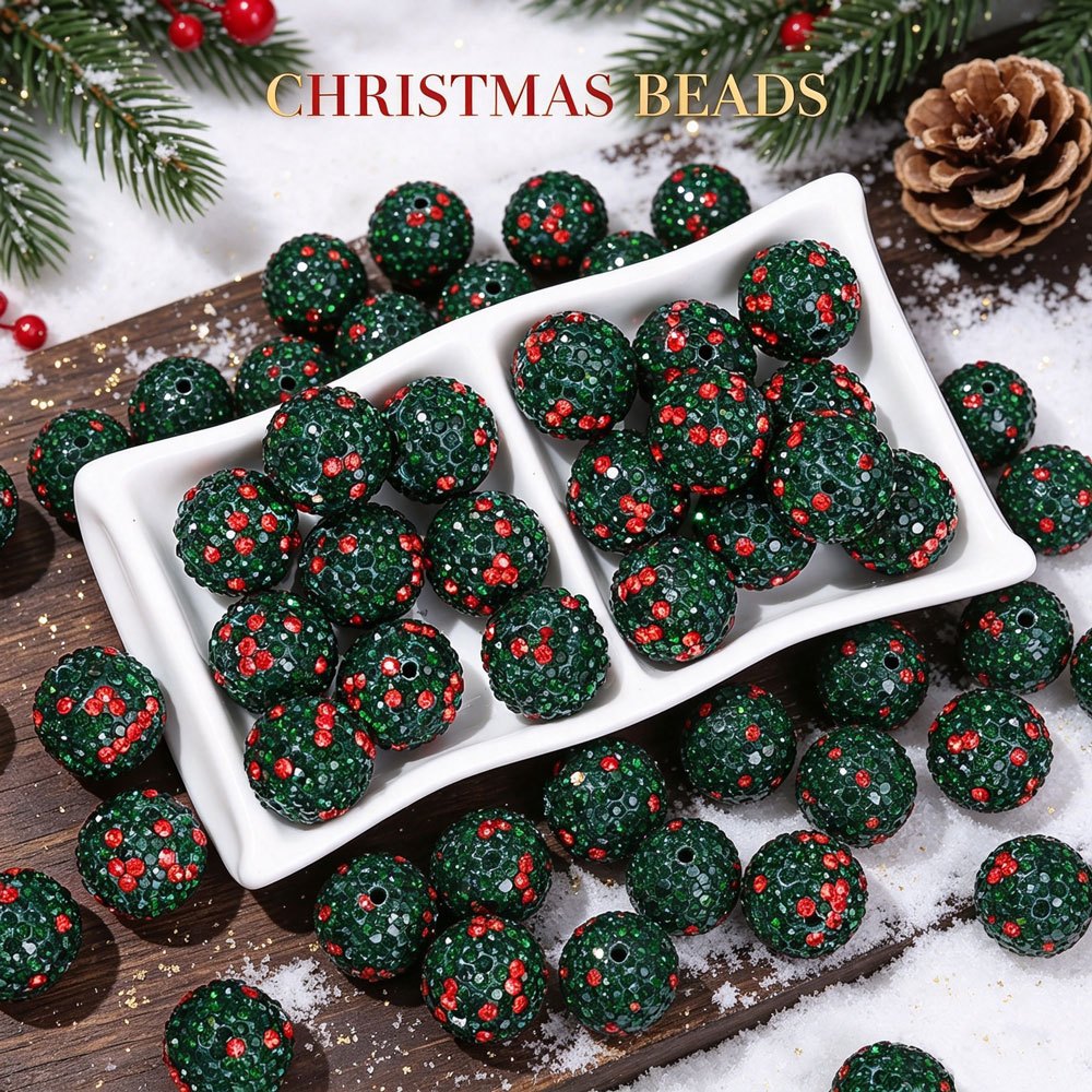 Red / Green Christmas Tree Rhinestone Clay Spacer Beads