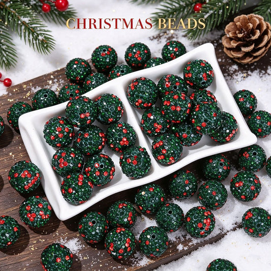 Red / Green Christmas Tree Rhinestone Clay Spacer Beads