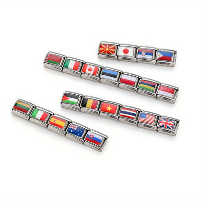 1pc 9x10mm Stainless Steel World Flag Module Charm Bead