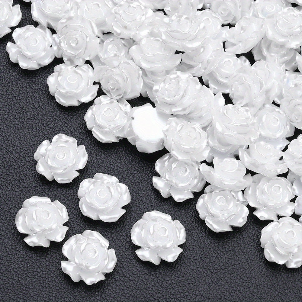 50pcs 10mm 3D White Resin Camellia Flower Beads
