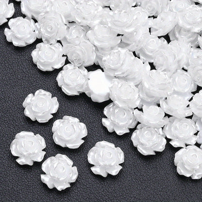 50pcs 10mm 3D White Resin Camellia Flower Beads