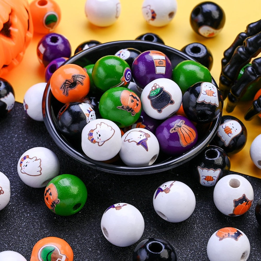 Halloween Wooden Round Beads