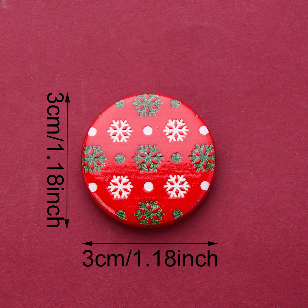 30mm Christmas Printed Flat Acrylic Spacer Beads, 10pcs