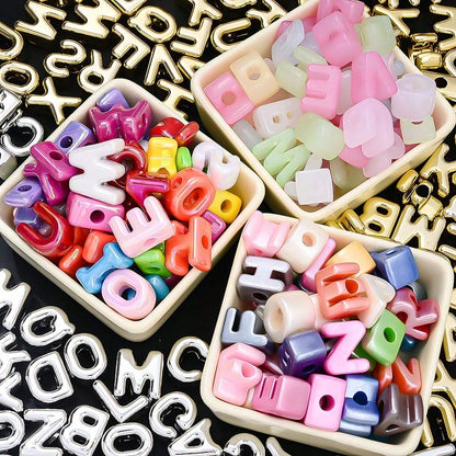 Golden / Silver Shiny CCB Big Hole Alphabet Beads, 10pcs