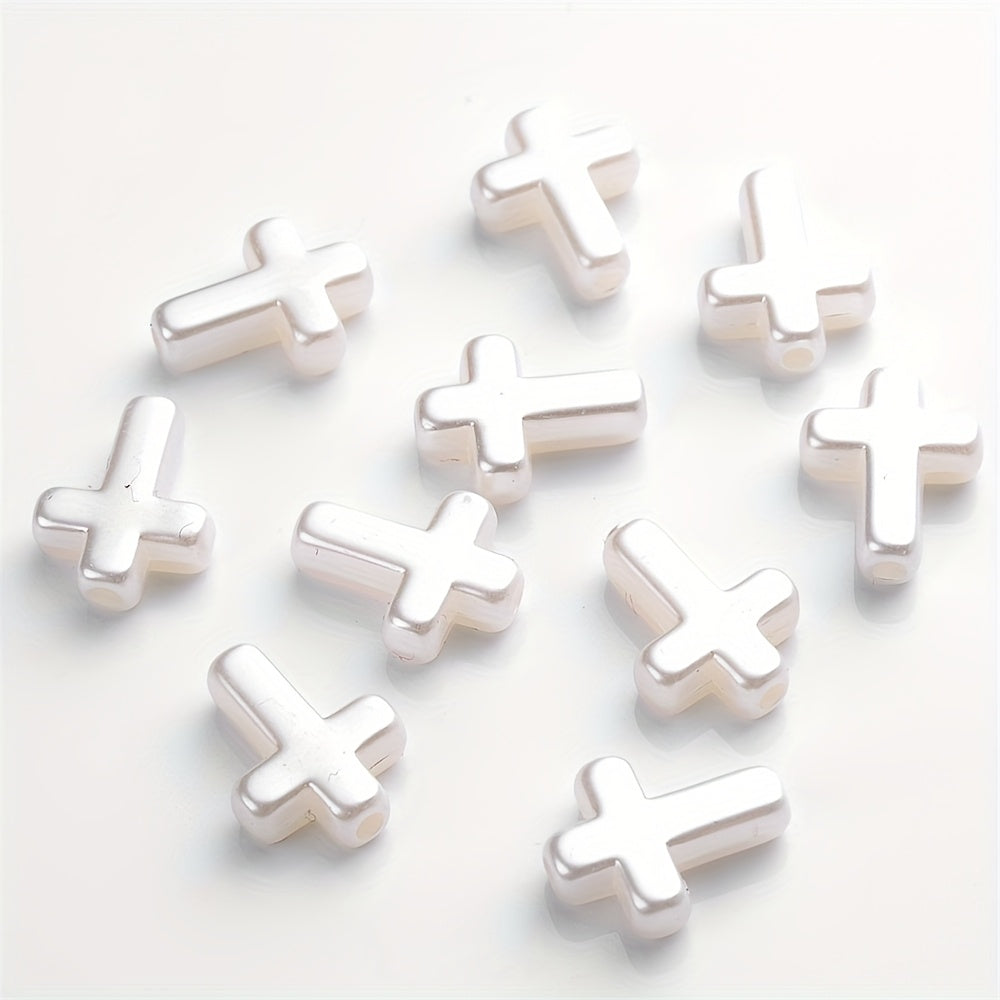 White Pearl Cross Acrylic Spacer Beads