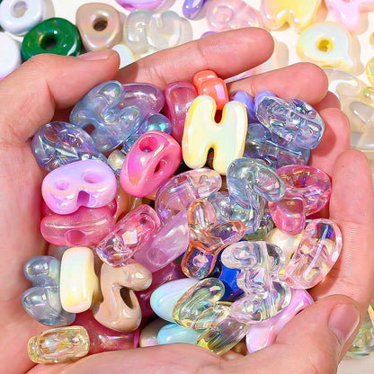 Summer UV Iridescent Clear Acrylic Alphabet Beads, 10pcs/Set