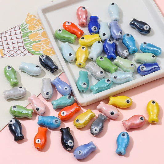 10pcs Multicolor Speckled Fish Ceramic Beads