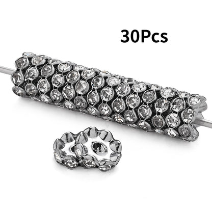 30/50pcs 12mm Wave Edge Metal Rhinestone Rondelle Beads
