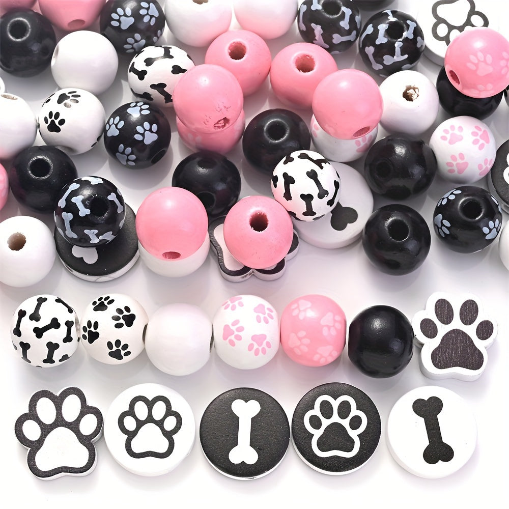 Wooden Dog Paw Round Spacer Beads