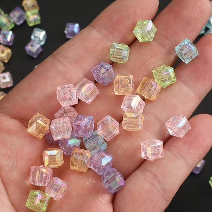 50pcs 8mm Sparkle Prismatic Cube Acrylic Beads
