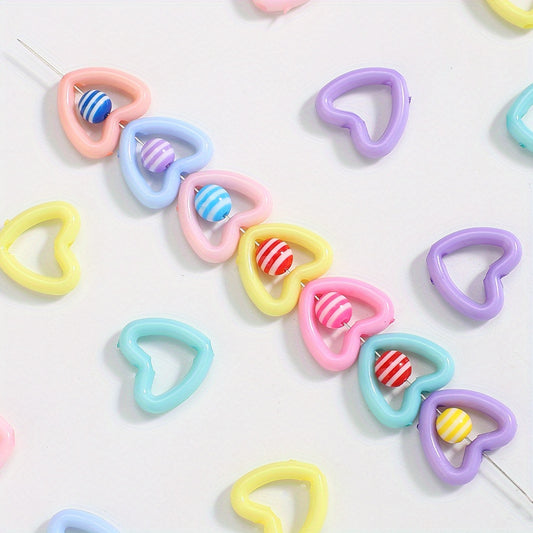 100pcs 15x16mm Macaroon Color Heart Frame Wrapped Beads