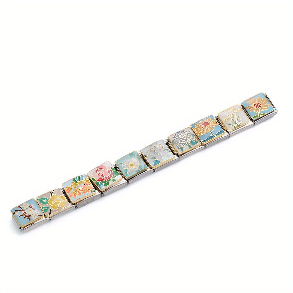 1pc 9x10mm Stainless Steel Landscape Painting Module Bead