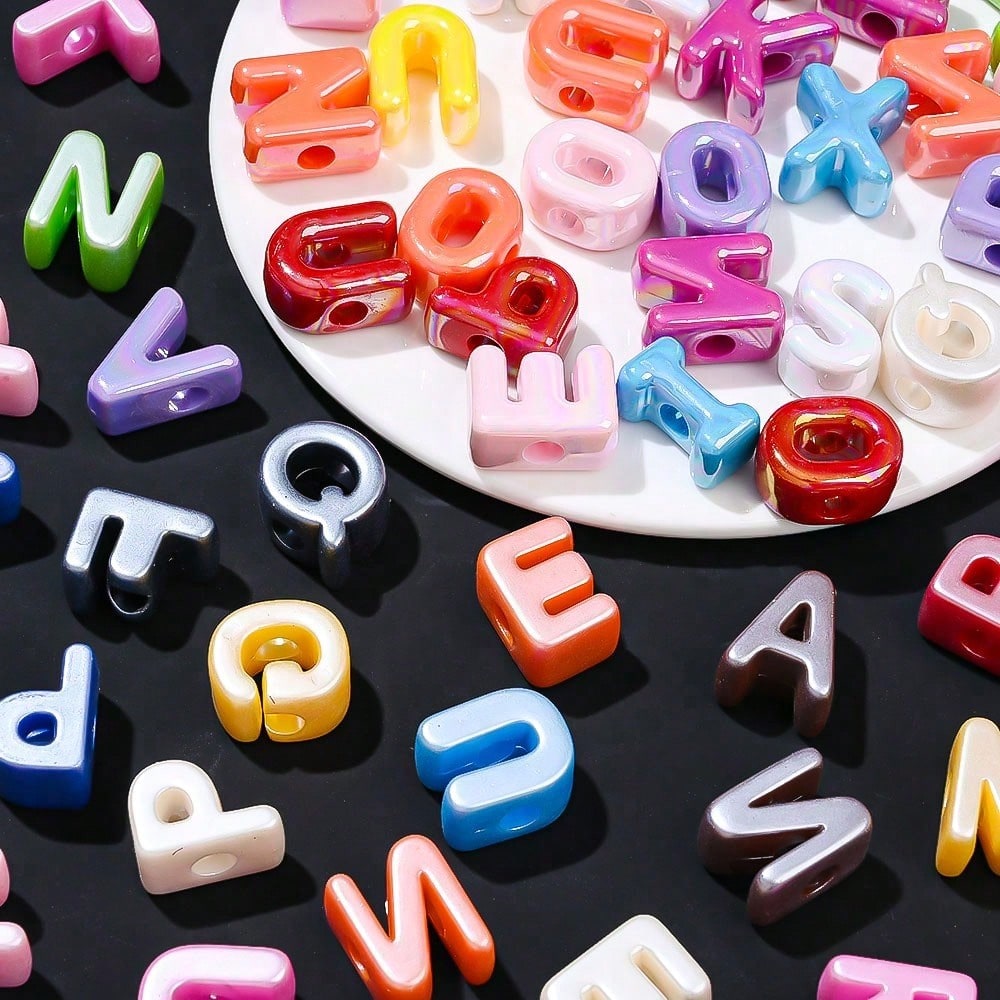 Golden / Silver Shiny CCB Big Hole Alphabet Beads, 10pcs