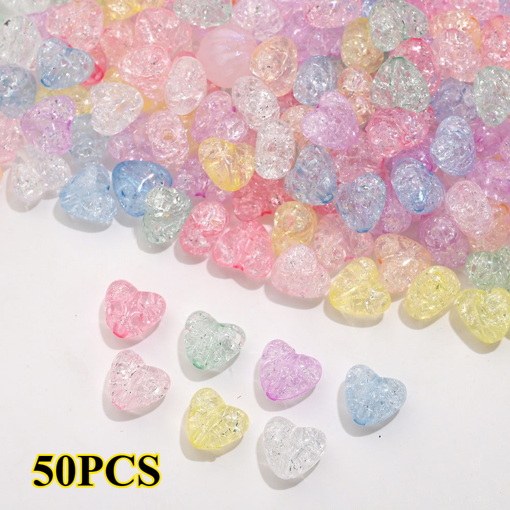 50pcs/set 9.5x11mm Crackle Heart Acrylic Beads