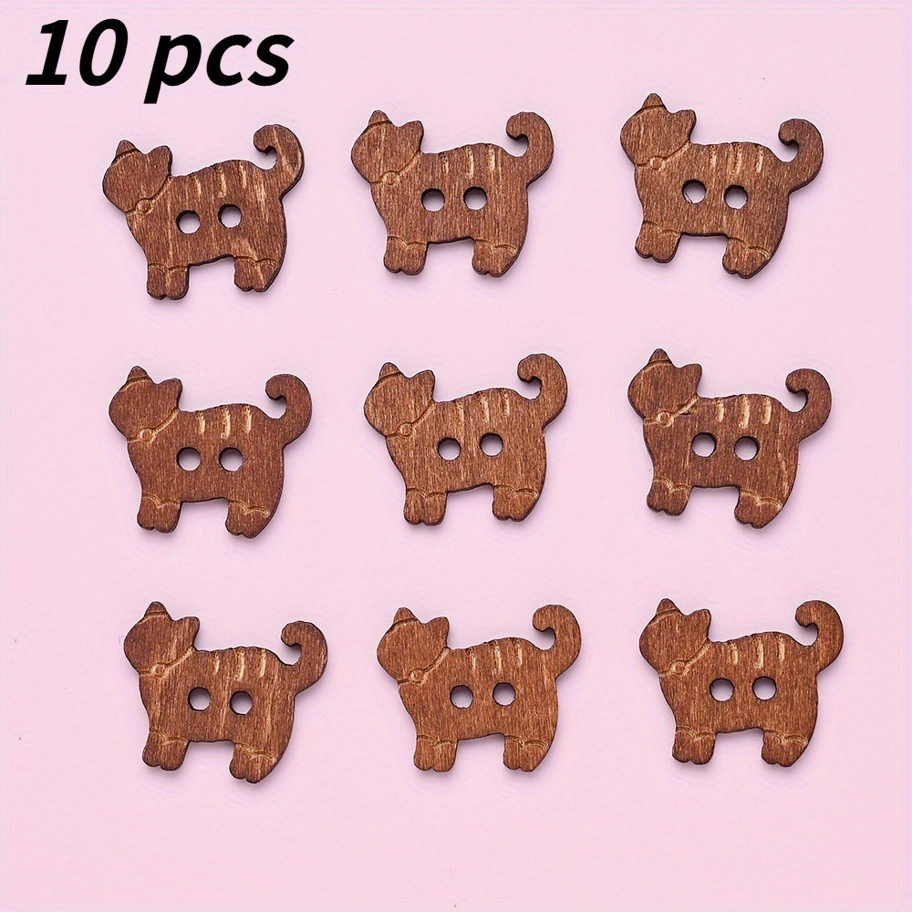 16.8x20.5mm Cat-Shaped Wooden Button Beads