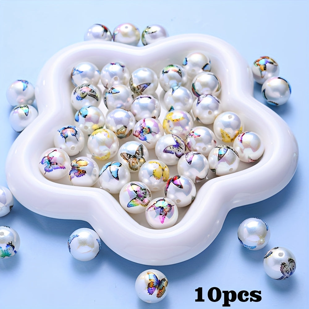 16mm Butterfly Print Shiny Round Beads