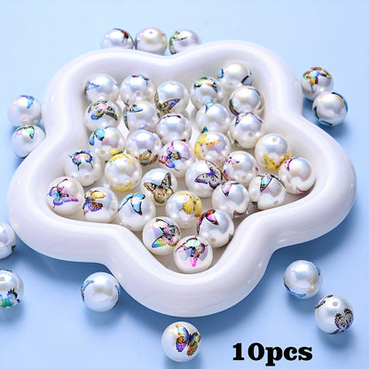 16mm Butterfly Print Shiny Round Beads