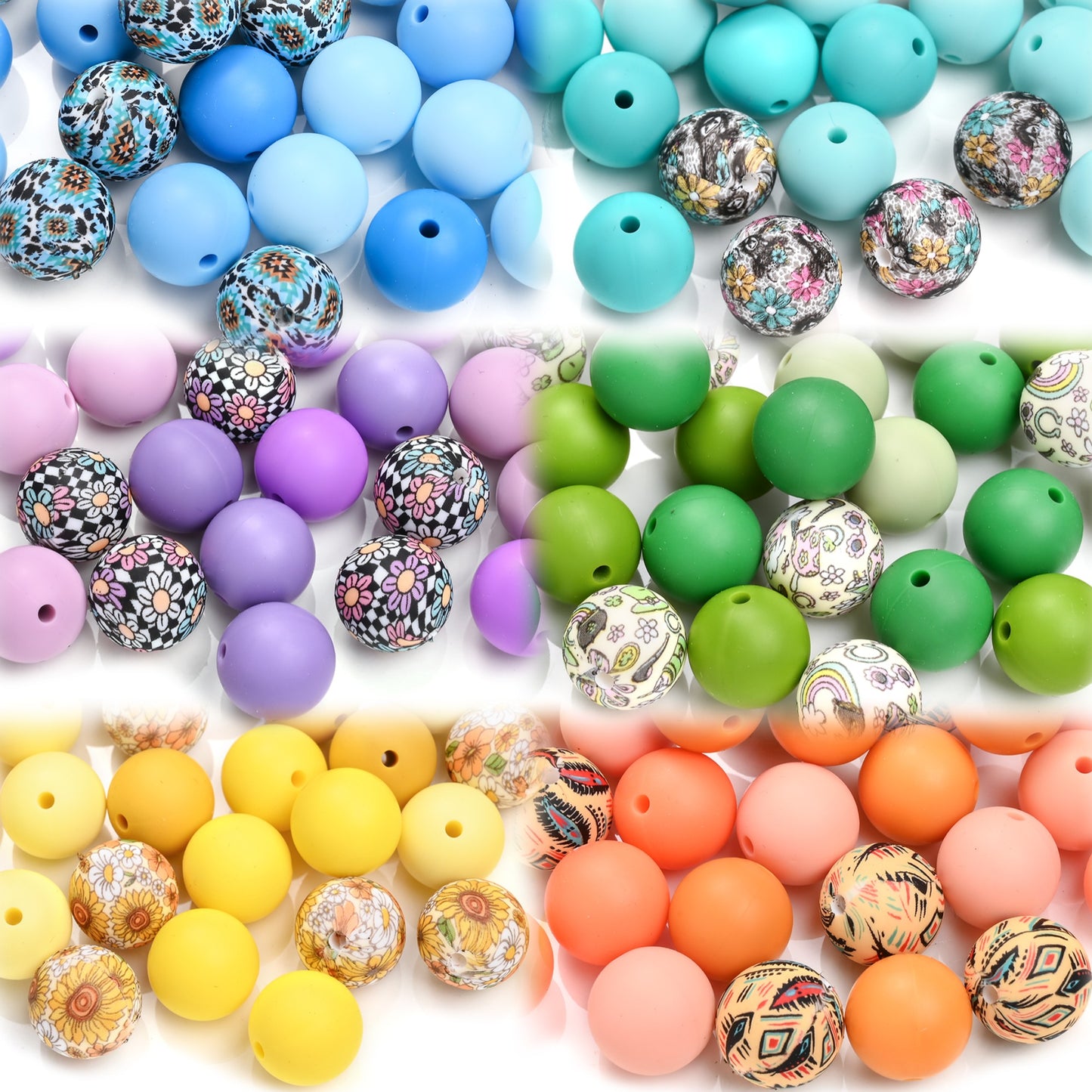 Rainbow Floral Silicone Beads Set