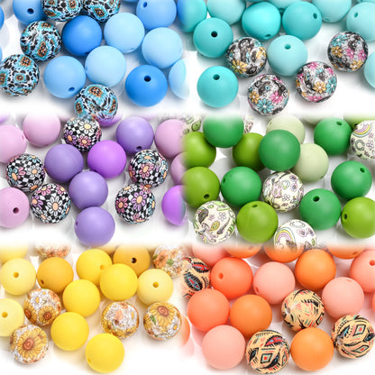 Rainbow Floral Silicone Beads Set
