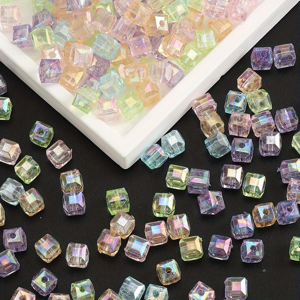 50pcs 8mm Sparkle Prismatic Cube Acrylic Beads