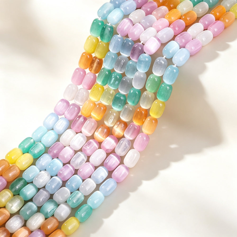 8 × 12mm Rainbow Cat Eye Stone Spacer Beads