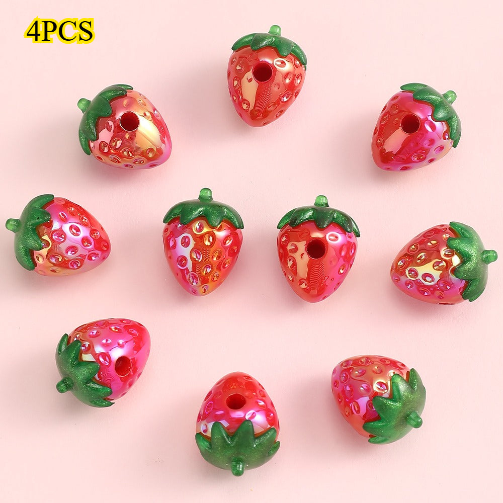4pcs Shiny Red Strawberry Acrylic Fruit Beads