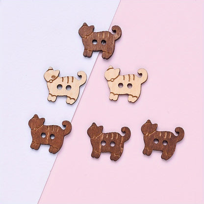 16.8x20.5mm Cat-Shaped Wooden Button Beads
