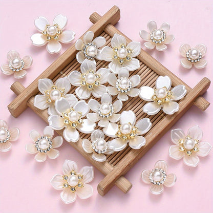 20/50pcs White Imitation Pearl Flower Flatback Beads