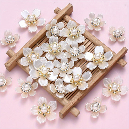 20/50pcs White Imitation Pearl Flower Flatback Beads