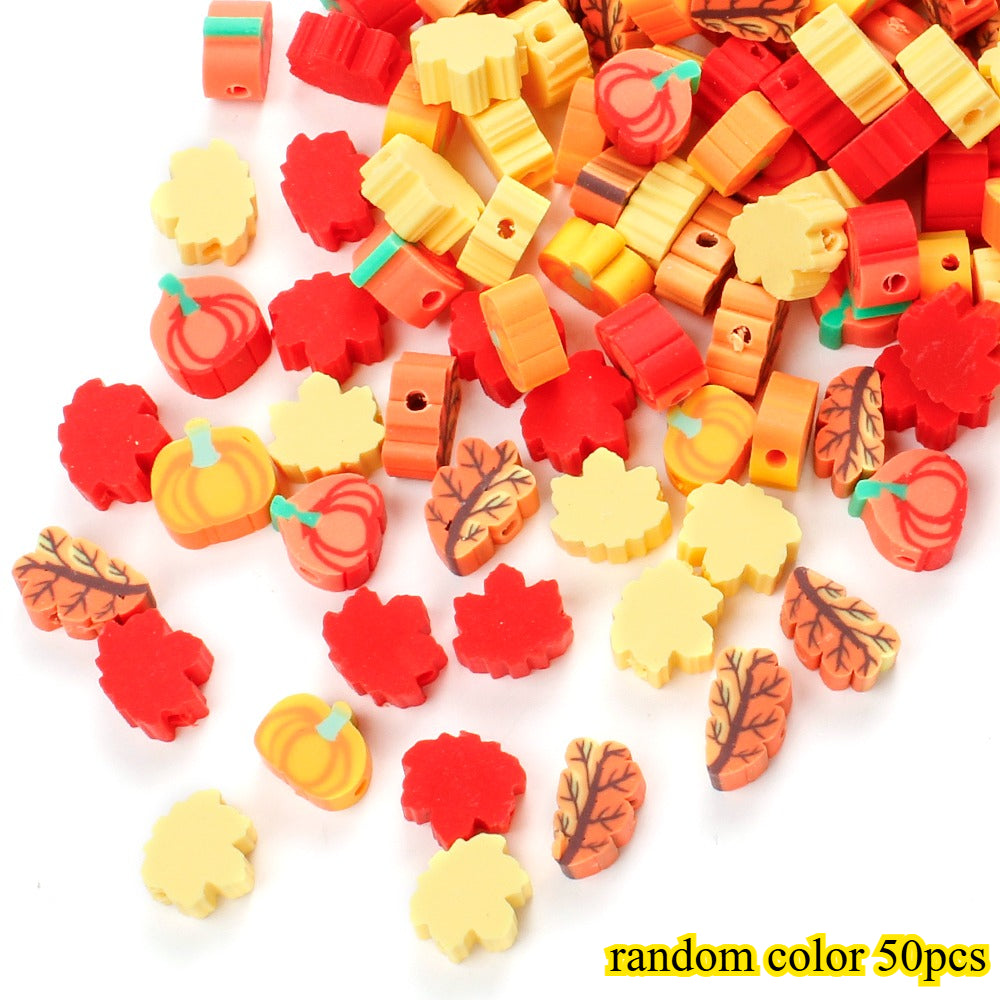 8–10mm Thanksgiving Fall Polymer Clay Spacer Beads, 50pcs