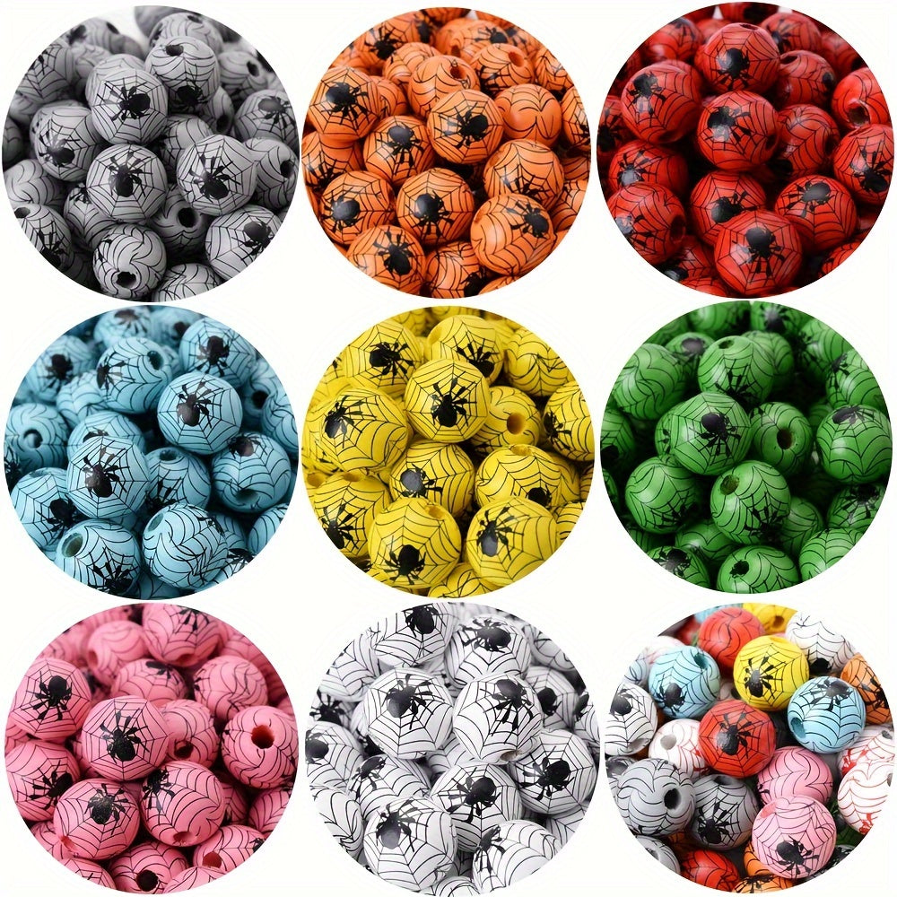 Halloween Spider Pattern Wooden Beads