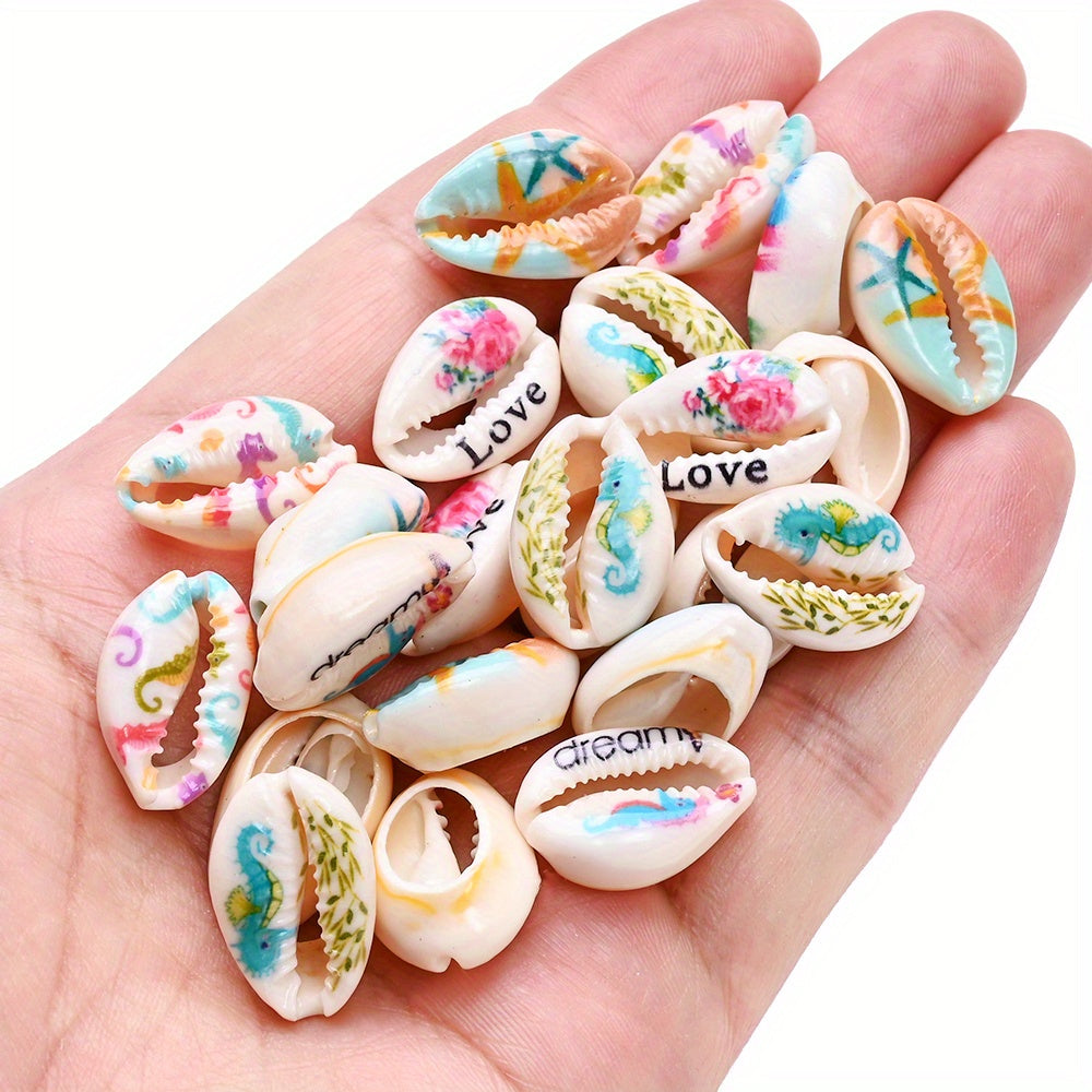 Ocean & Flower Print Shell Beads Set