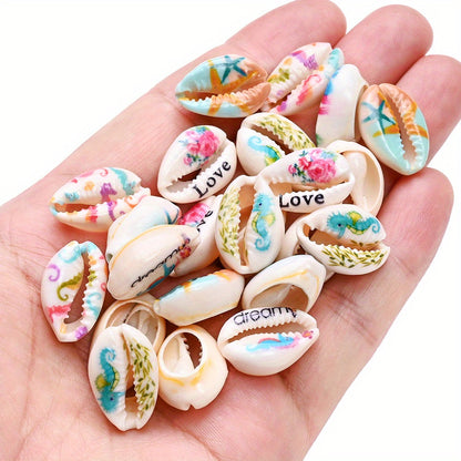 Ocean & Flower Print Shell Beads Set