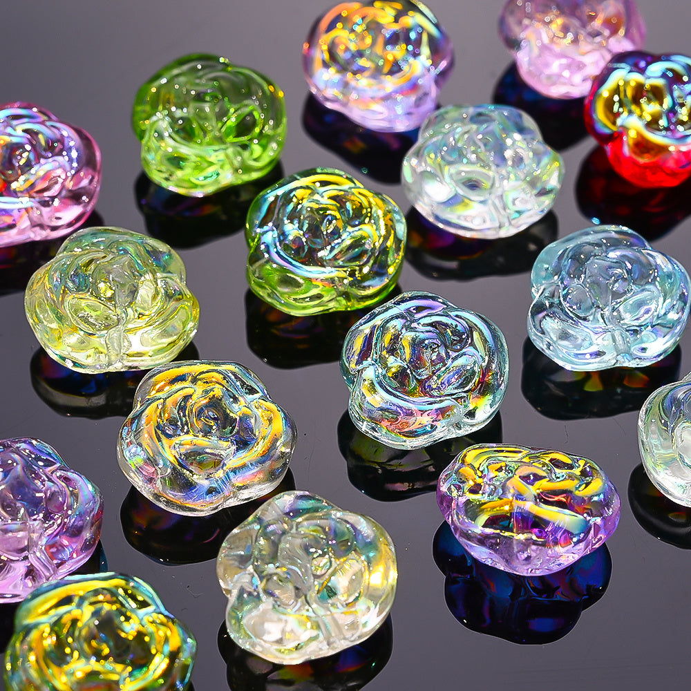 14x13mm Iridescent Rose Glass Beads