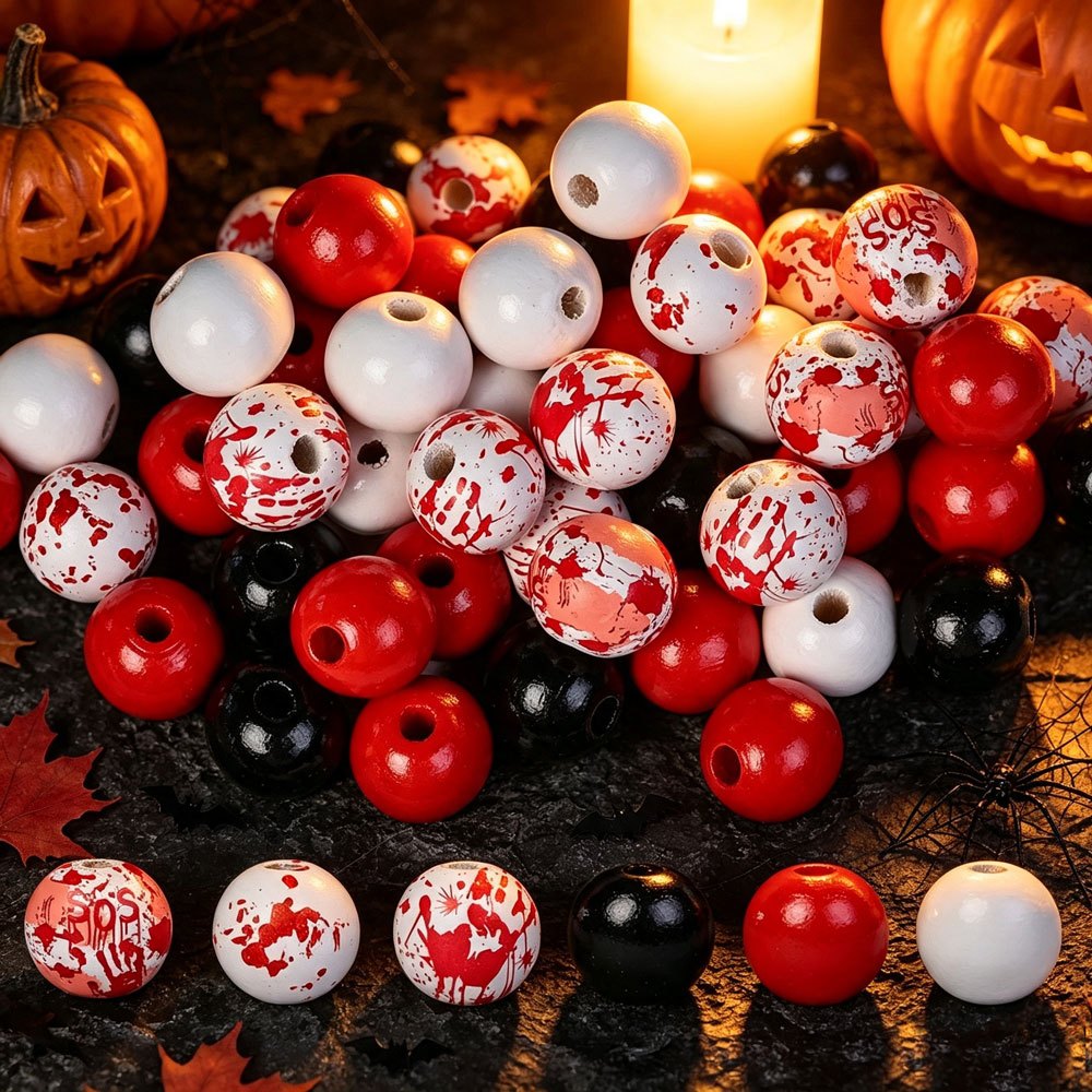 Halloween Bloody Handprint Wooden Beads