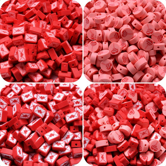 50pcs 8-10mm Red Fimo Heart Envelope Beads