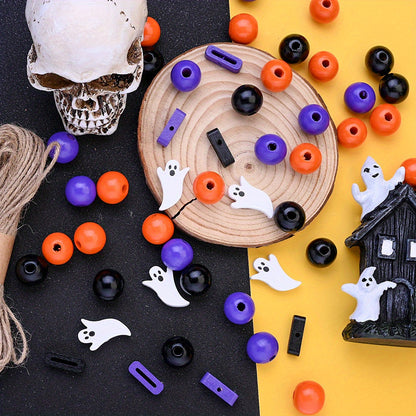 Halloween Wood Ghost Beads Set