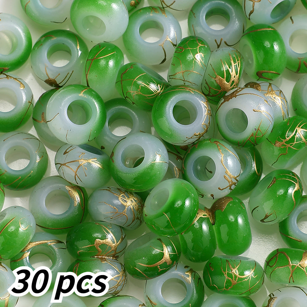 30pcs 9x14mm Golden Line Gradient Acrylic Round Beads