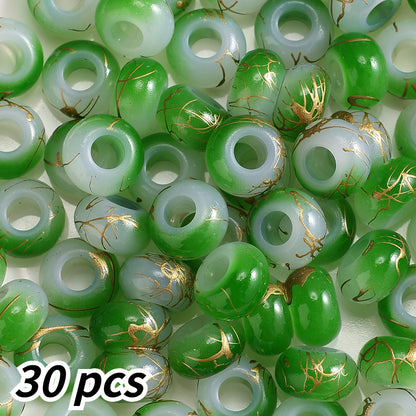 30pcs 9x14mm Golden Line Gradient Acrylic Round Beads