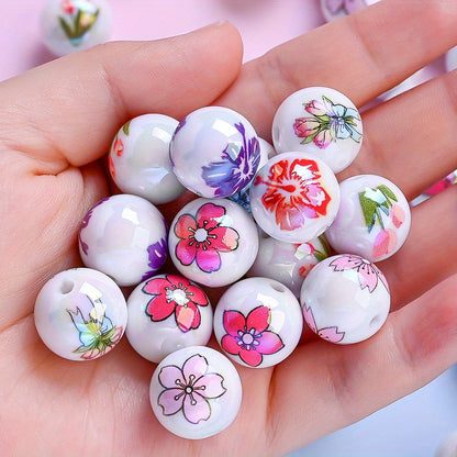 10pcs 16mm Glossy Floral Acrylic Beads
