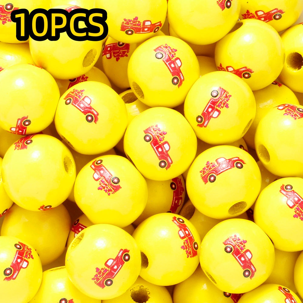 10pcs/set 16mm Heart-Shaped Printed Wooden Beads
