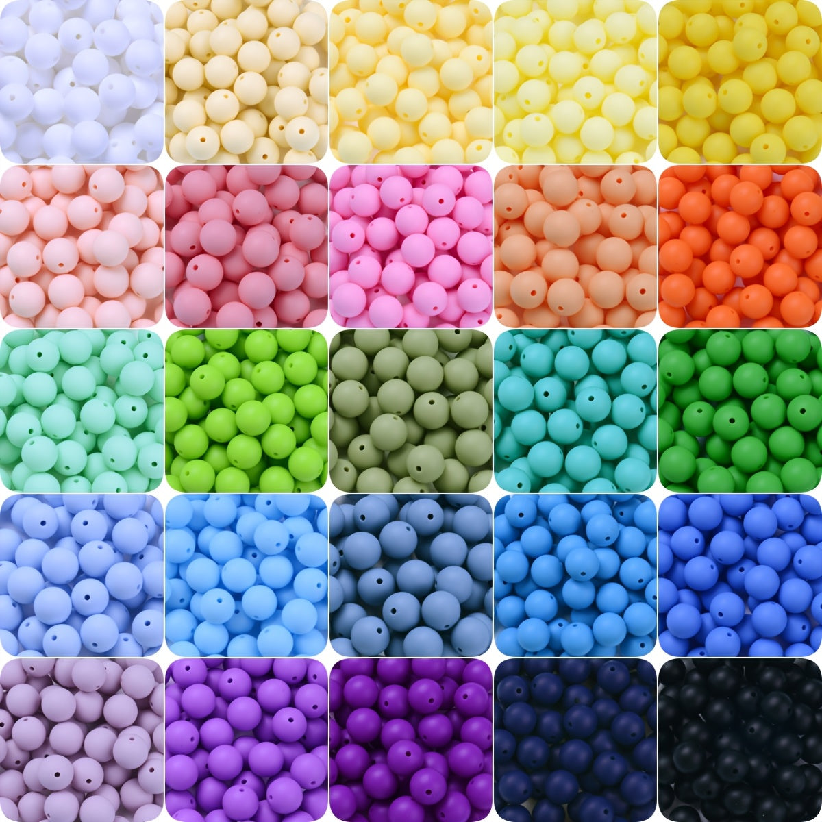 50pcs 15mm 30 Colors Silicone Round Beads Set