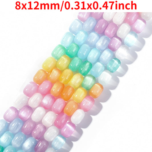 8 × 12mm Rainbow Cat Eye Stone Spacer Beads