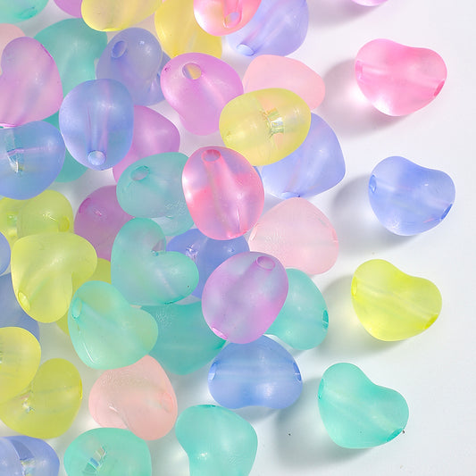 30pcs 15x13mm Frosted Round Heart Acrylic Beads
