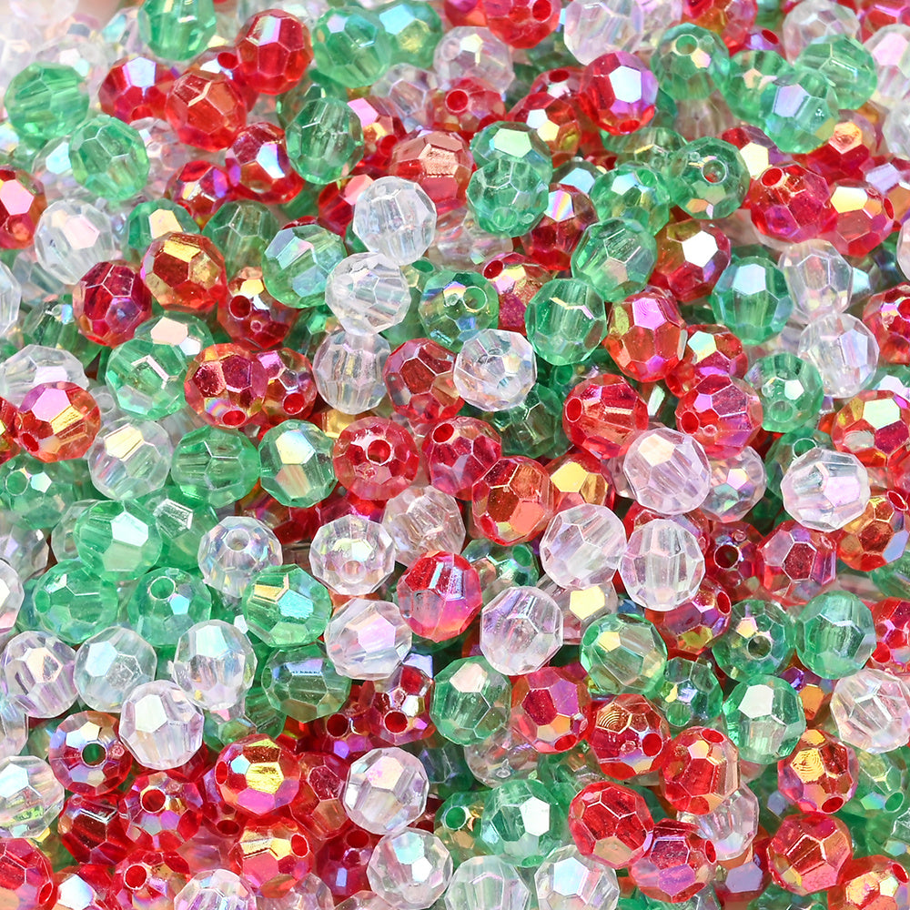 Christmas Pattern Mixed Color Acrylic Cube Spacer Beads